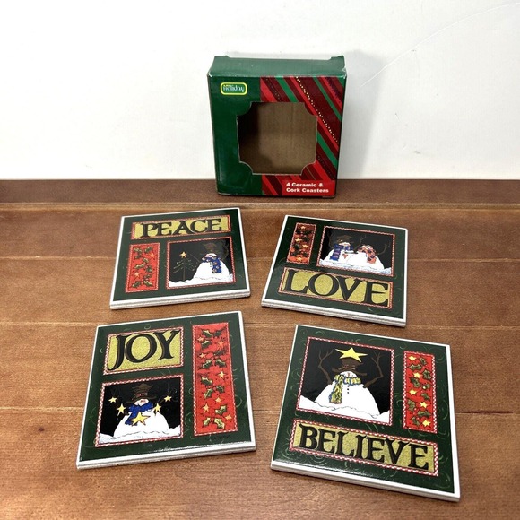 Other - Lisa Hilliker Christmas Holiday 4 Ceramic Cork Coasters Set, LRI Holiday